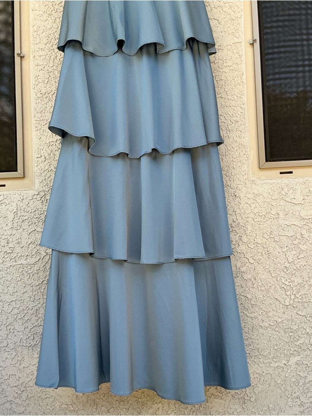 NWT Lulu’s Going with Elegance Slate Blue Satin Tiered Maxi Dress Medium Party - Picture 9 of 10